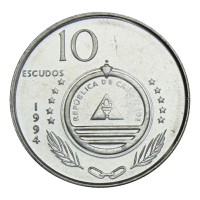 Монета Кабо-Верде 10 эскудо 1994 Сероголовая альциона (Птицы)
