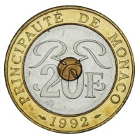 Монета Монако 20 франков 1992