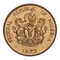 Монета Нигерия 1/2 кобо 1973