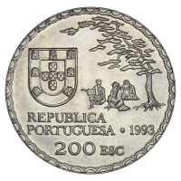 Монета Португалия 200 эскудо 1993 450 лет искусству намбан