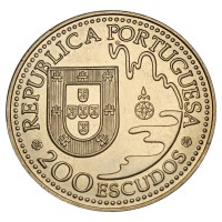 Монета Португалия 200 эскудо 1993 450 лет с момента первой высадки в Японии на острове Танегасима