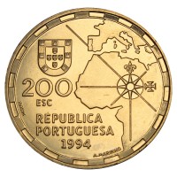 Монета Португалия 200 эскудо 1994 500 лет с момента разделения зон влияния между Португалией и Испанией
