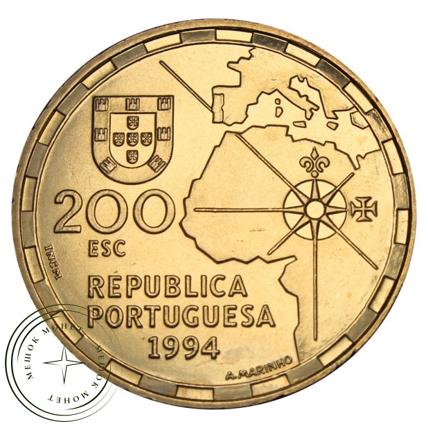 Португалия 200 эскудо 1994 500 лет с момента разделения зон влияния между Португалией и Испанией