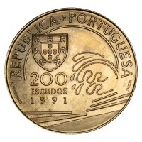 Монета Португалия 200 эскудо 1991 Христофор Колумб в Португалии