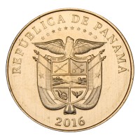 Монета Панама 1/4 бальбоа 2016 Возвращение под контроль Панамы (100 лет строительству Панамского канала)