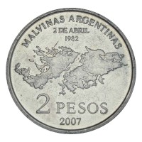 Монета Аргентина 2 песо 2007 25 лет оккупации Фолклендских островов