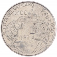 Монета Ватикан 100 лир 1966