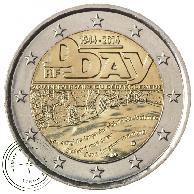 Франция 2 евро 2014 D-DAY - 6 июня 1944 день начала операции союзных войск по высадке войск в Норман