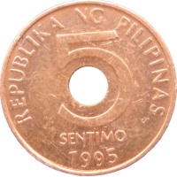 Монета Филиппины 5 сентимо 1995