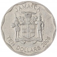 Монета Ямайка 10 долларов 2008