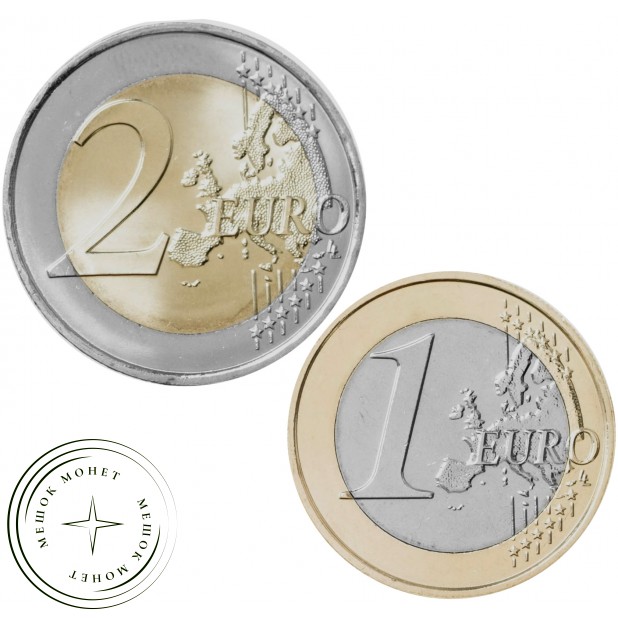 Монако 1 и 2 евро 2025 набор 2 монеты — 937045812