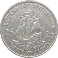 Монета Карибы 25 центов 1986