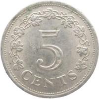 Монета Мальта 5 центов 1976