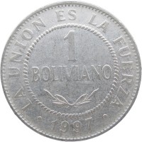 Монета Боливия 1 боливано 1997