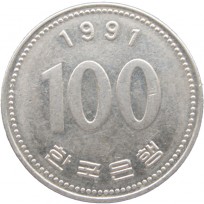 Монета Южная Корея 100 вон 1991