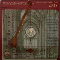 Монета Сан-Марино 2 евро 2005 Международный год физики (буклет)