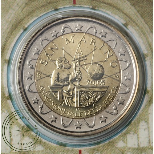 Сан-Марино 2 евро 2005 Международный год физики (буклет) — 93700976