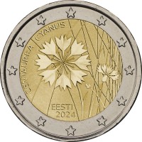 Монета Эстония 2 евро 2024 Василёк