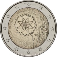 Монета Эстония 2 евро 2024 Василёк