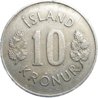 Монета Исландия 10 крон 1970