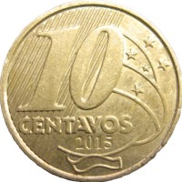 Монета Бразилия 10 сентаво 2015