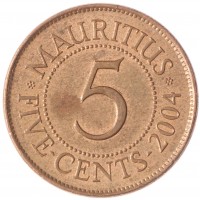 Монета Маврикий 5 центов 2004