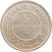 Монета Сомали 5 центов 1967