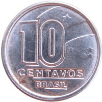 Монета Бразилия 10 сентаво 1989