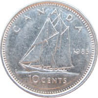 Монета Канада 10 центов 1985