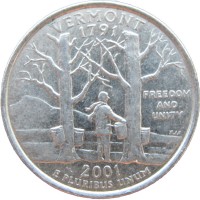 Монета США 25 центов 2001 Вермонт