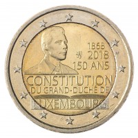 Монета Люксембург 2 евро 2018 150 лет Конституции Люксембурга.