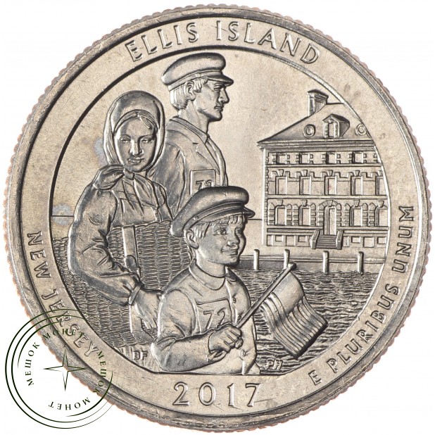 США 25 центов 2017 Национальный монумент острова Эллис