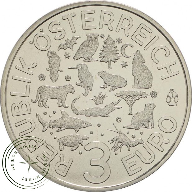 Австрия 3 евро 2016 Летучая мышь