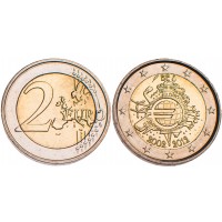 Монета Бельгия 2 евро 2012 10 лет наличному обращению евро