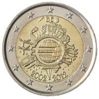 Монета Бельгия 2 евро 2012 10 лет наличному обращению евро
