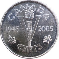 Монета Канада 5 центов 2005 60 лет победе во Второй Мировой войне