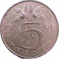 Монета Нидерланды 5 центов 1966