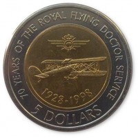 Австралия 5 долларов 1998 70 лет Королевской службе летающих докторов