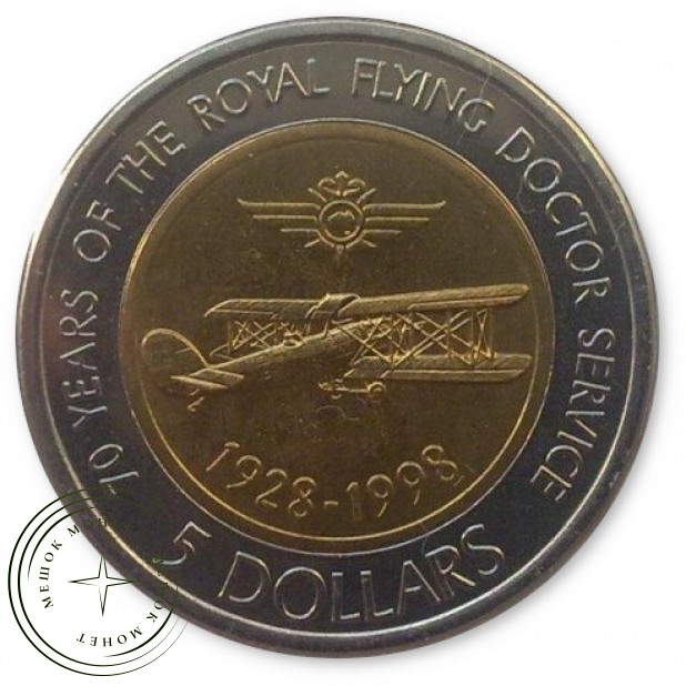 Австралия 5 долларов 1998 70 лет Королевской службе летающих докторов — 937046482