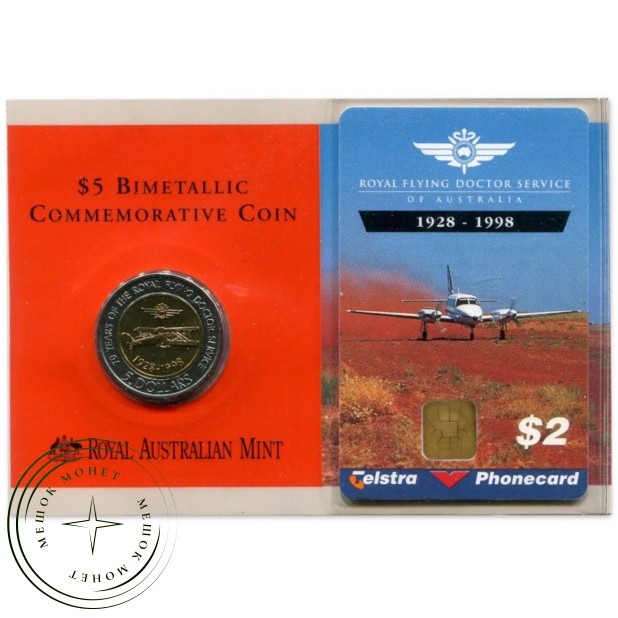 Австралия 5 долларов 1998 70 лет Королевской службе летающих докторов — 937046482