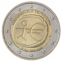Монета Германия 2 евро 2009 10 лет экономическому и валютному союзу