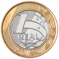 Монета Бразилия 1 реал 2016 Олимпиада в Рио Плаванье Паралимпиада