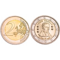 Монета Бельгия 2 евро 2009 200 лет со дня рождения Луи Брайля