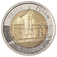 Монета Польша 5 злотых 2021 Крановые ворота в Гданьске