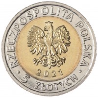 Монета Польша 5 злотых 2021 Крановые ворота в Гданьске