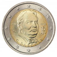 Монета Италия 2 евро 2012 100 лет со смерти поэта Джованни Пасколи