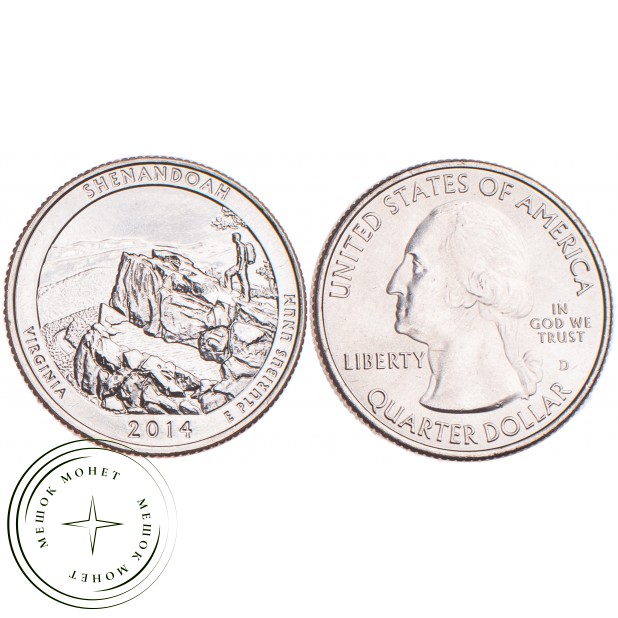 США 25 центов 2014 Национальный парк Шенандоа