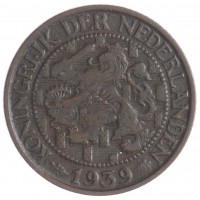 Монета Нидерланды 1 цент 1939