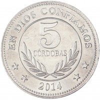Монета Никарагуа 5 кордоба 2014