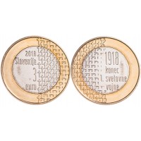 Монета Словения 3 евро 2018 100 лет окончанию Первой мировой войны